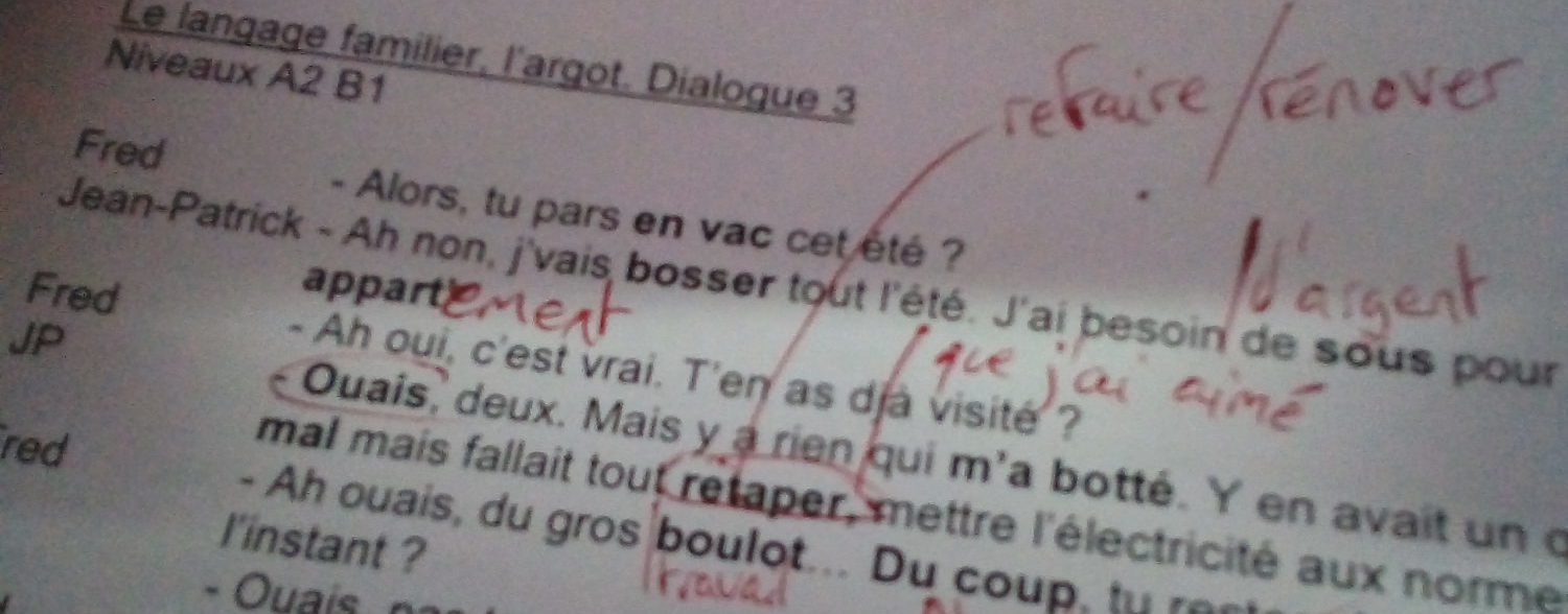 Des dialogues en langage familier écrits par un professeur du CILFA